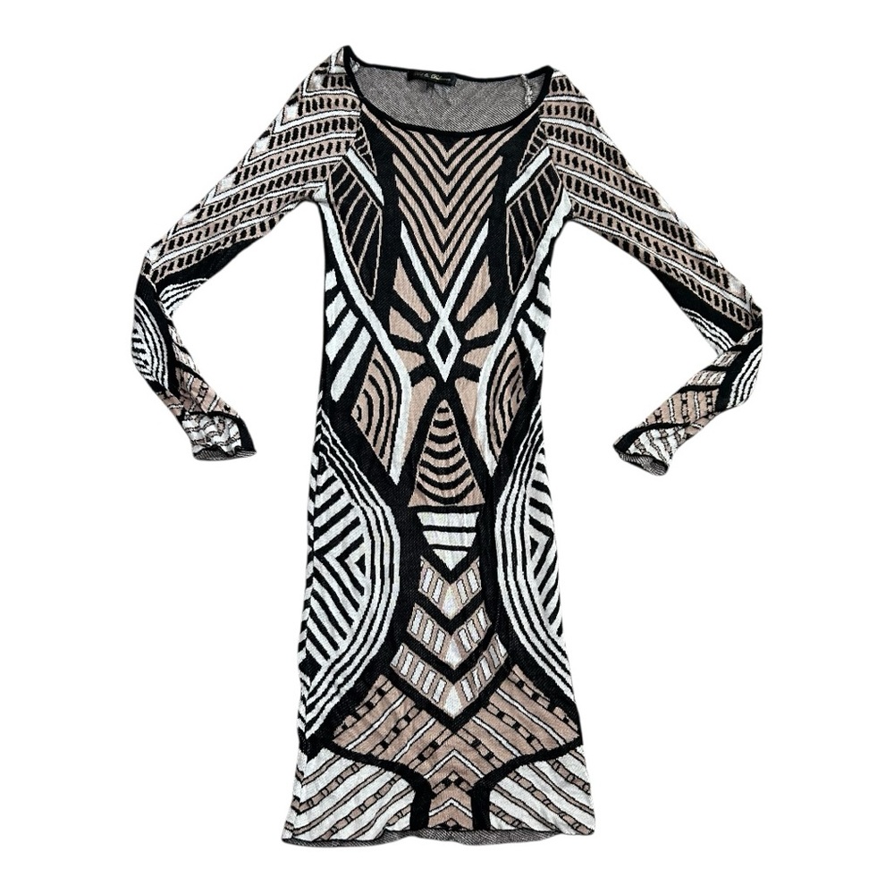 Geometric Black and Tan Dress! Bold Print! Size S/M!